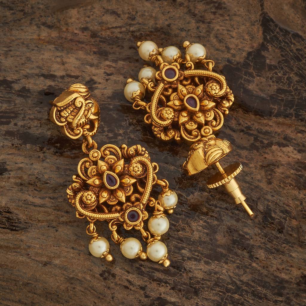 Kushal'S Fashion Jewellery Ruby Gold-Plated Ethnic Antique Drop Earrings - 433545 : 433545