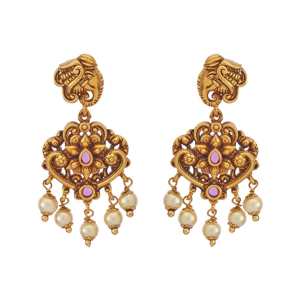Kushal'S Fashion Jewellery Ruby Gold-Plated Ethnic Antique Drop Earrings - 433545 : 433545