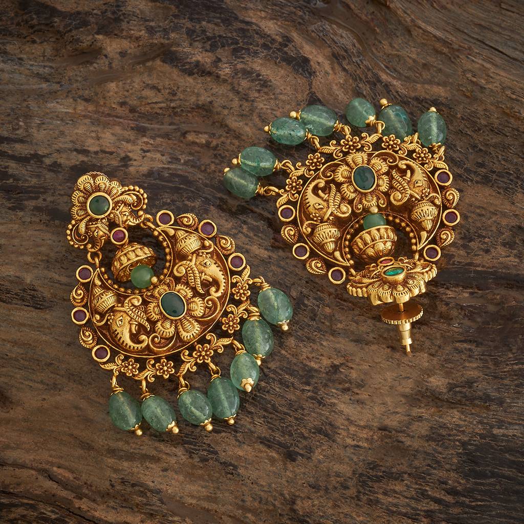 Kushal'S Fashion Jewellery Ruby-Green Gold-Plated Ethnic Antique Chandbalis - 433548 : 433548