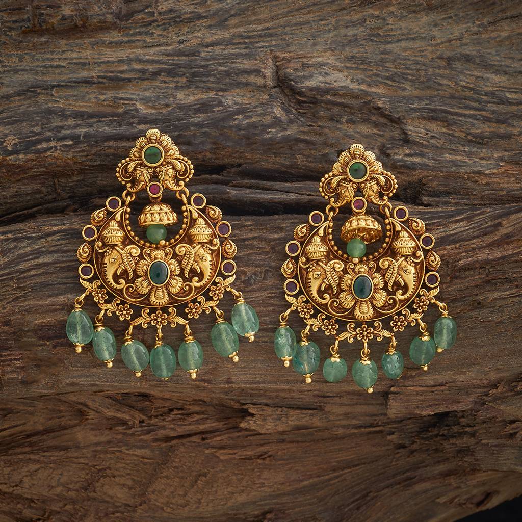Kushal'S Fashion Jewellery Ruby-Green Gold-Plated Ethnic Antique Chandbalis - 433548 : 433548