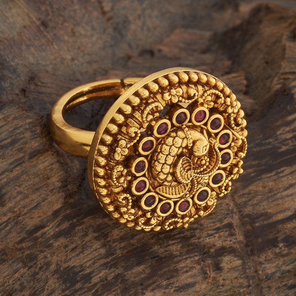 Kushal'S Fashion Jewellery Ruby Gold-Plated Ethnic Antique Finger Ring - 433555 : 433555