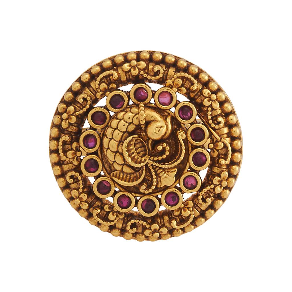 Kushal'S Fashion Jewellery Ruby Gold-Plated Ethnic Antique Finger Ring - 433555 : 433555