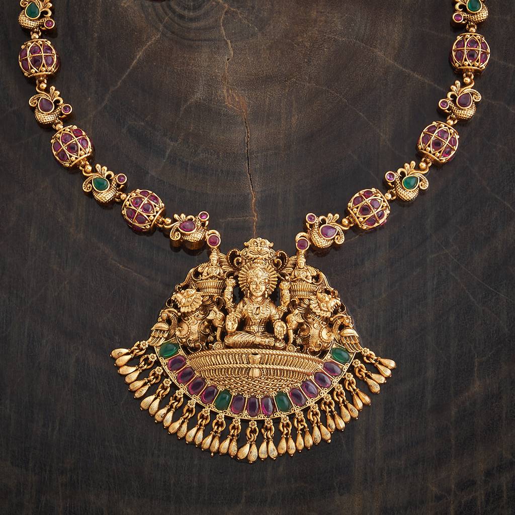 Kushal'S Fashion Jewellery Ruby-Green Gold-Plated Ethnic Antique Necklace - 433632 : 433632