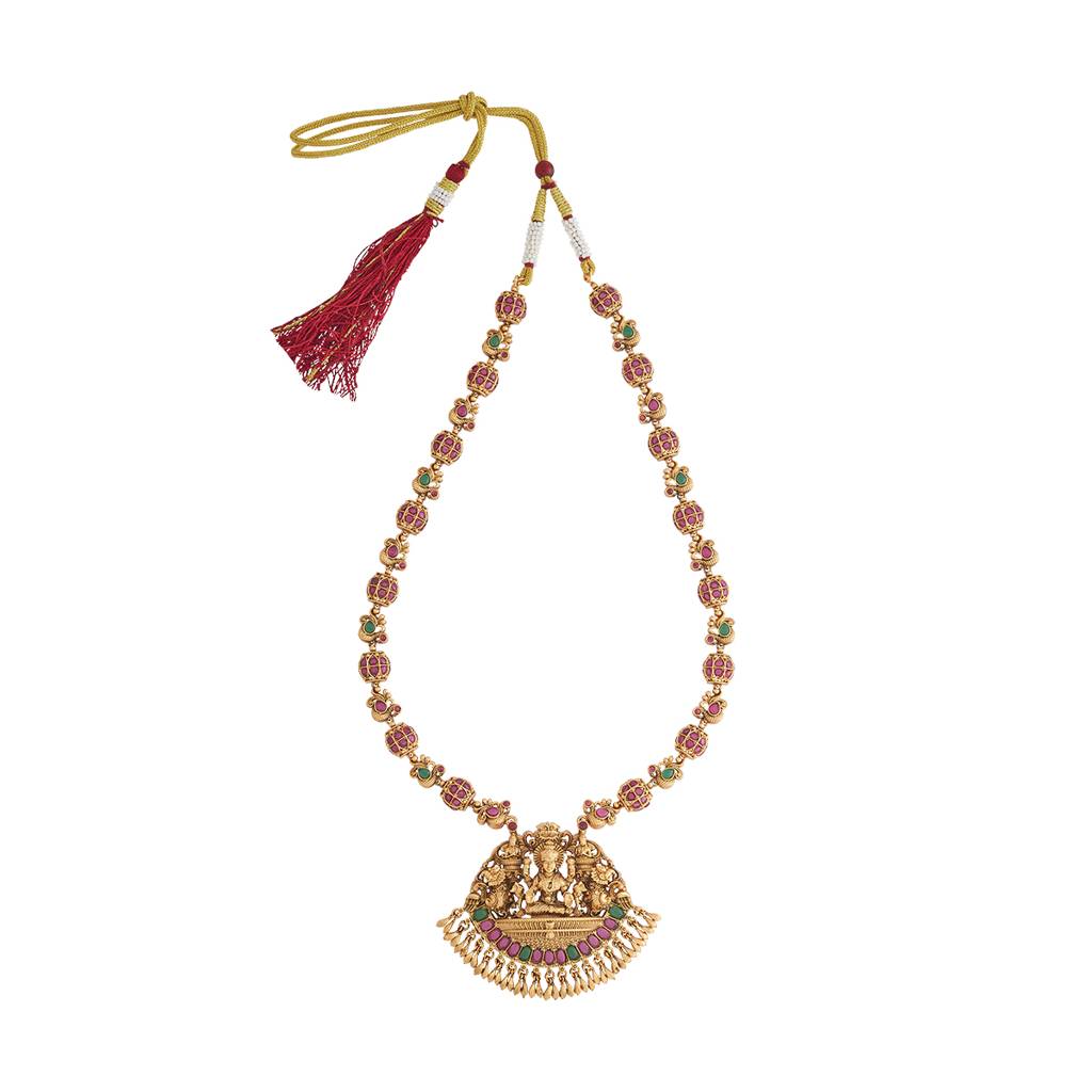 Kushal'S Fashion Jewellery Ruby-Green Gold-Plated Ethnic Antique Necklace - 433632 : 433632