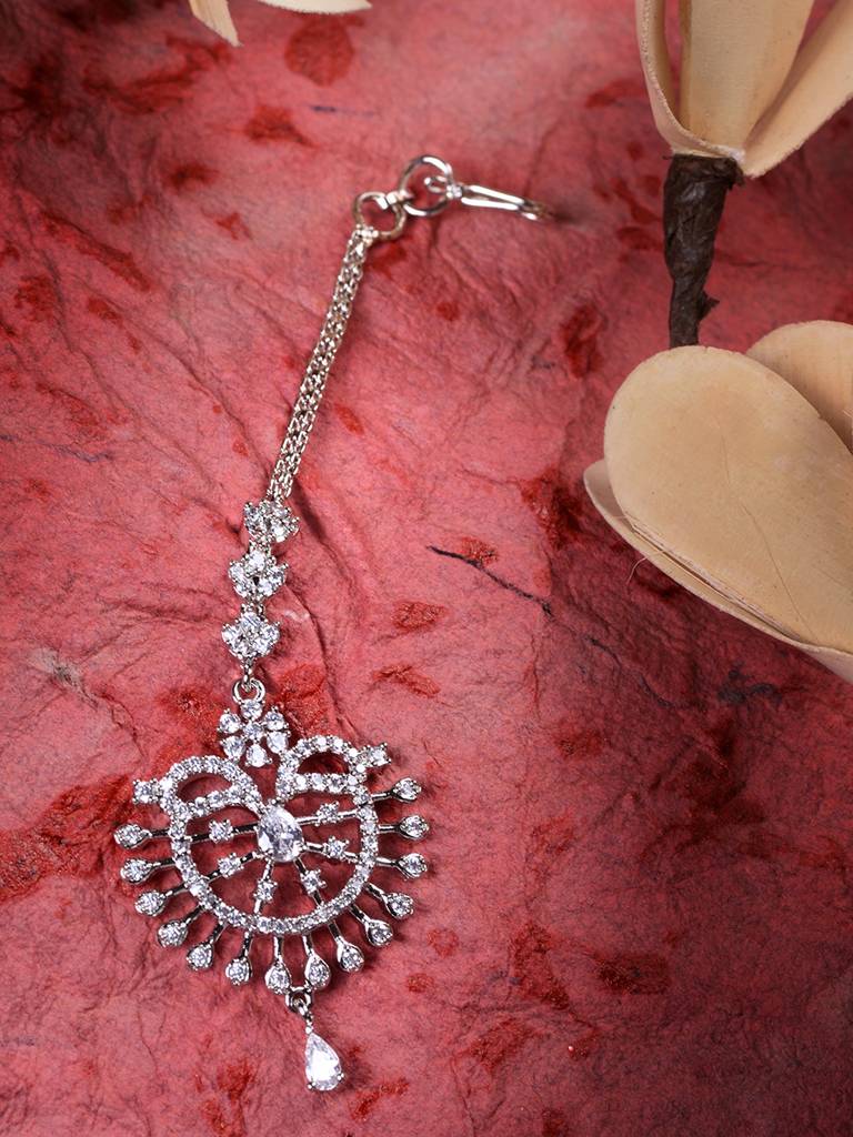 Silver Plated Ad Studded Solar Hancrafted Maangtika Silver