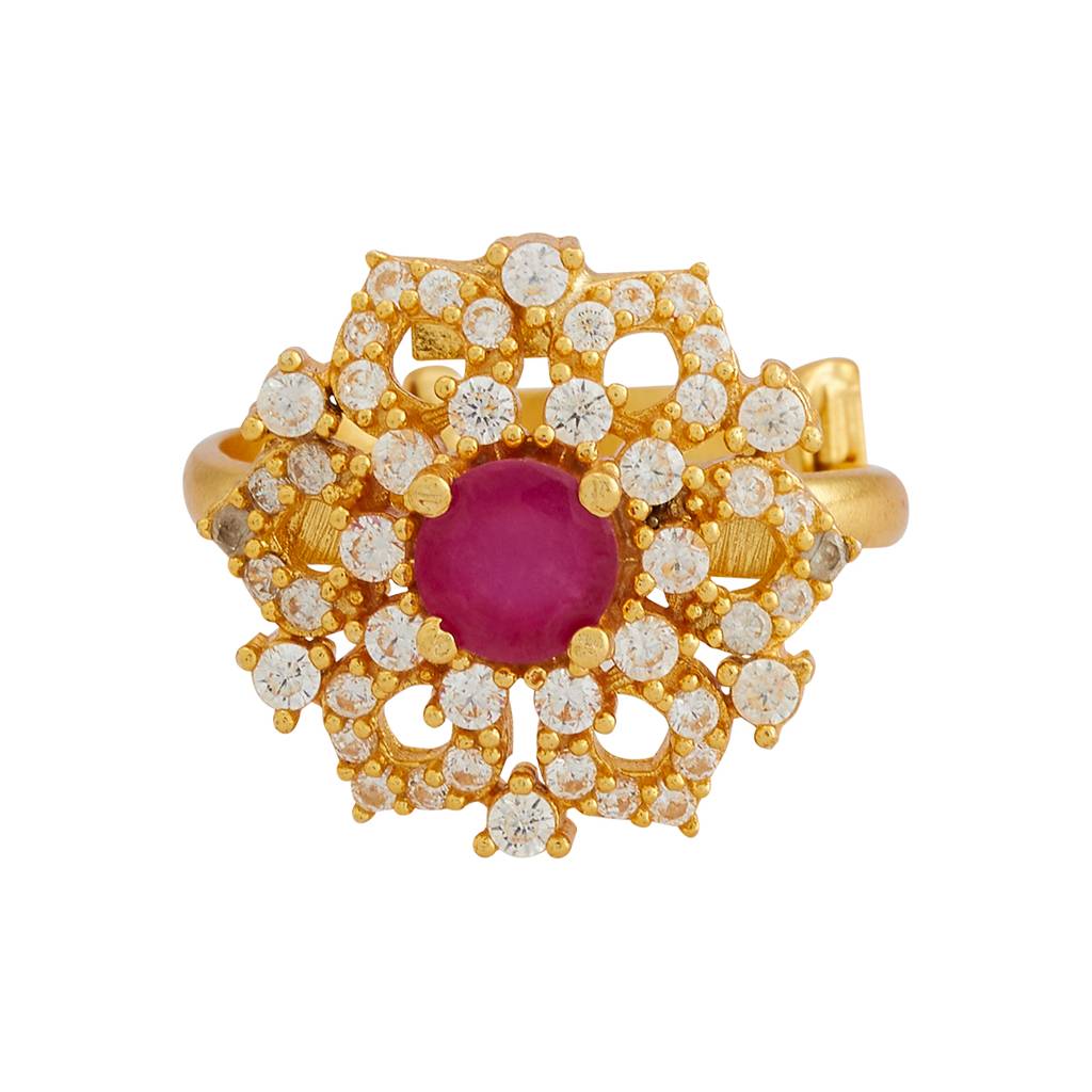 Kushal'S Fashion Jewellery Gold-Plated Ethnic 92.5 Pure Silver Temple Finger Ring - 181577 : 434034