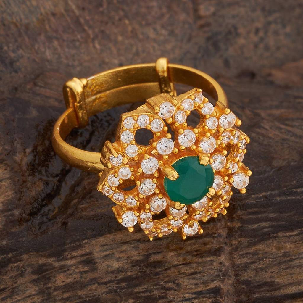 Kushal'S Fashion Jewellery Gold-Plated Ethnic 92.5 Pure Silver Temple Finger Ring - 181577 : 434035