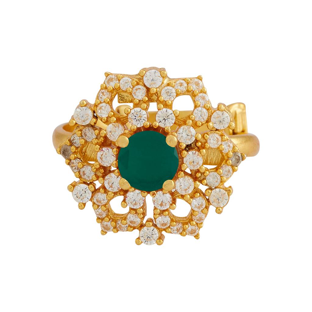 Kushal'S Fashion Jewellery Gold-Plated Ethnic 92.5 Pure Silver Temple Finger Ring - 181577 : 434035