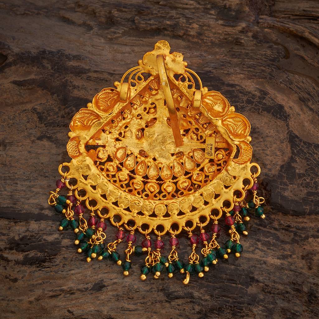 Kushal'S Fashion Jewellery Ruby-Green Gold-Plated Ethnic 92.5 Pure Silver Temple Pendant - 434001 : 434001