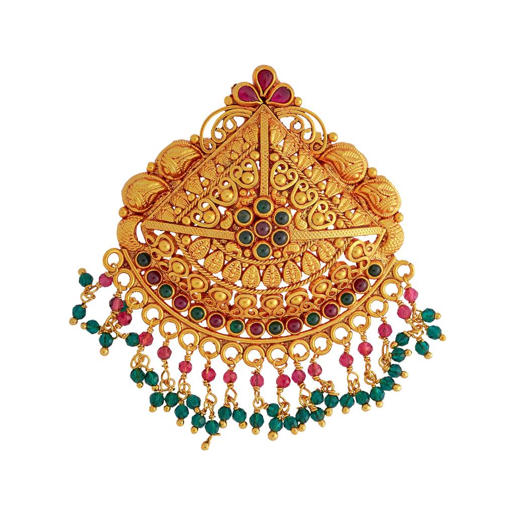Kushal'S Fashion Jewellery Ruby-Green Gold-Plated Ethnic 92.5 Pure Silver Temple Pendant - 434001 : 434001