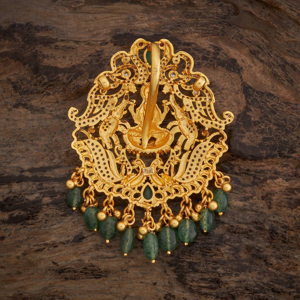 Kushal'S Fashion Jewellery Green Gold-Plated Ethnic 92.5 Pure Silver Temple Pendant - 436189 : 436189
