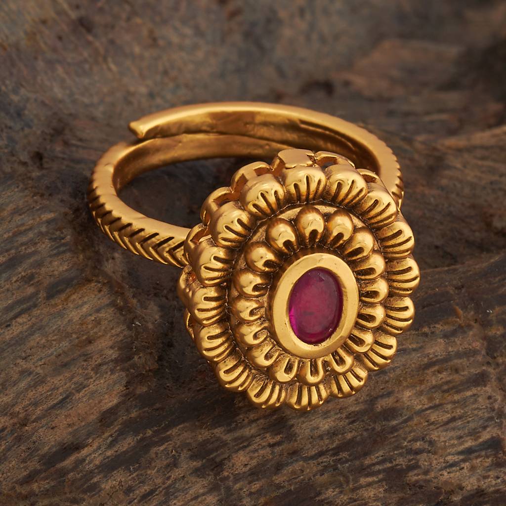 Kushal'S Fashion Jewellery Green Gold-Plated Ethnic Antique Finger Ring - 434084 : 434084