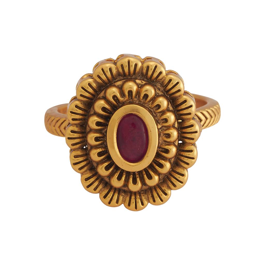 Kushal'S Fashion Jewellery Green Gold-Plated Ethnic Antique Finger Ring - 434084 : 434084