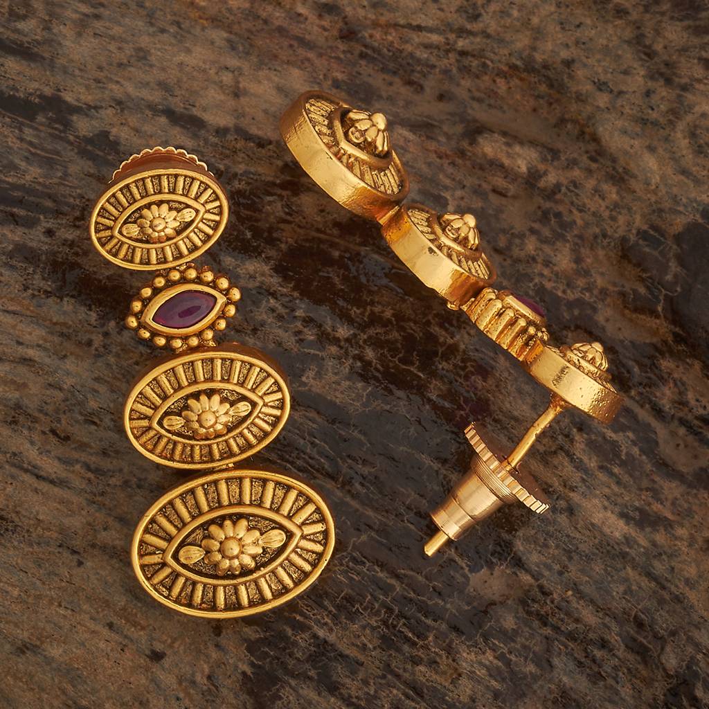 Kushal'S Fashion Jewellery Ruby Gold-Plated Ethnic Antique Drop Earrings - 434130 : 434130