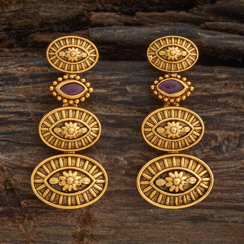 Kushal'S Fashion Jewellery Ruby Gold-Plated Ethnic Antique Drop Earrings - 434130 : 434130