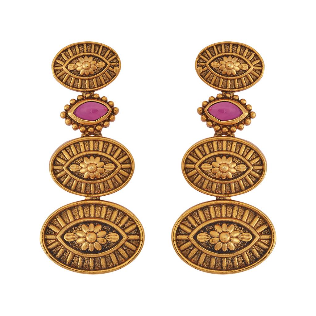 Kushal'S Fashion Jewellery Ruby Gold-Plated Ethnic Antique Drop Earrings - 434130 : 434130