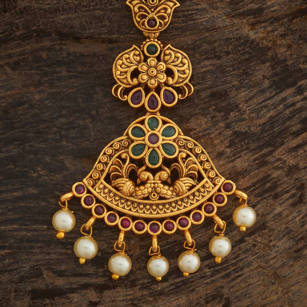 Kushal'S Fashion Jewellery Ruby-Green Gold-Plated Ethnic Antique Tikka - 434134 : 434134
