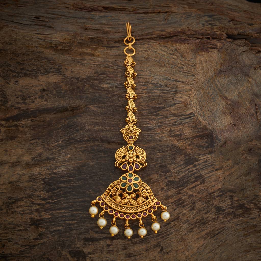 Kushal'S Fashion Jewellery Ruby-Green Gold-Plated Ethnic Antique Tikka - 434134 : 434134