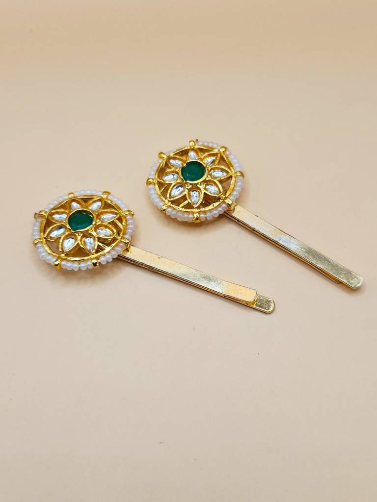 Viana Jewels Kundan Green Hair Pins ( Set Of 2) : BA48