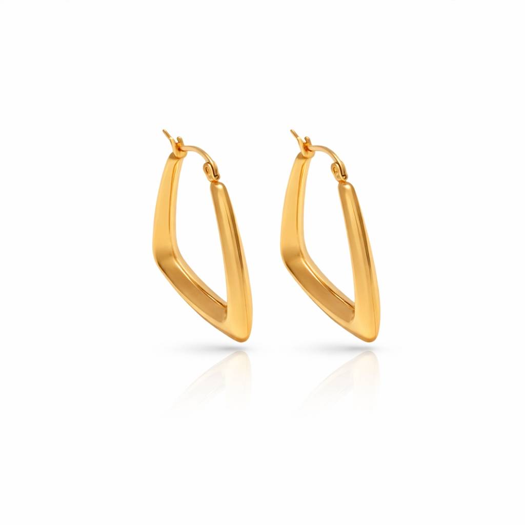 Contemporary V-Shaped Hoop Earrings - 18K Gold Plated High Polish : 100018