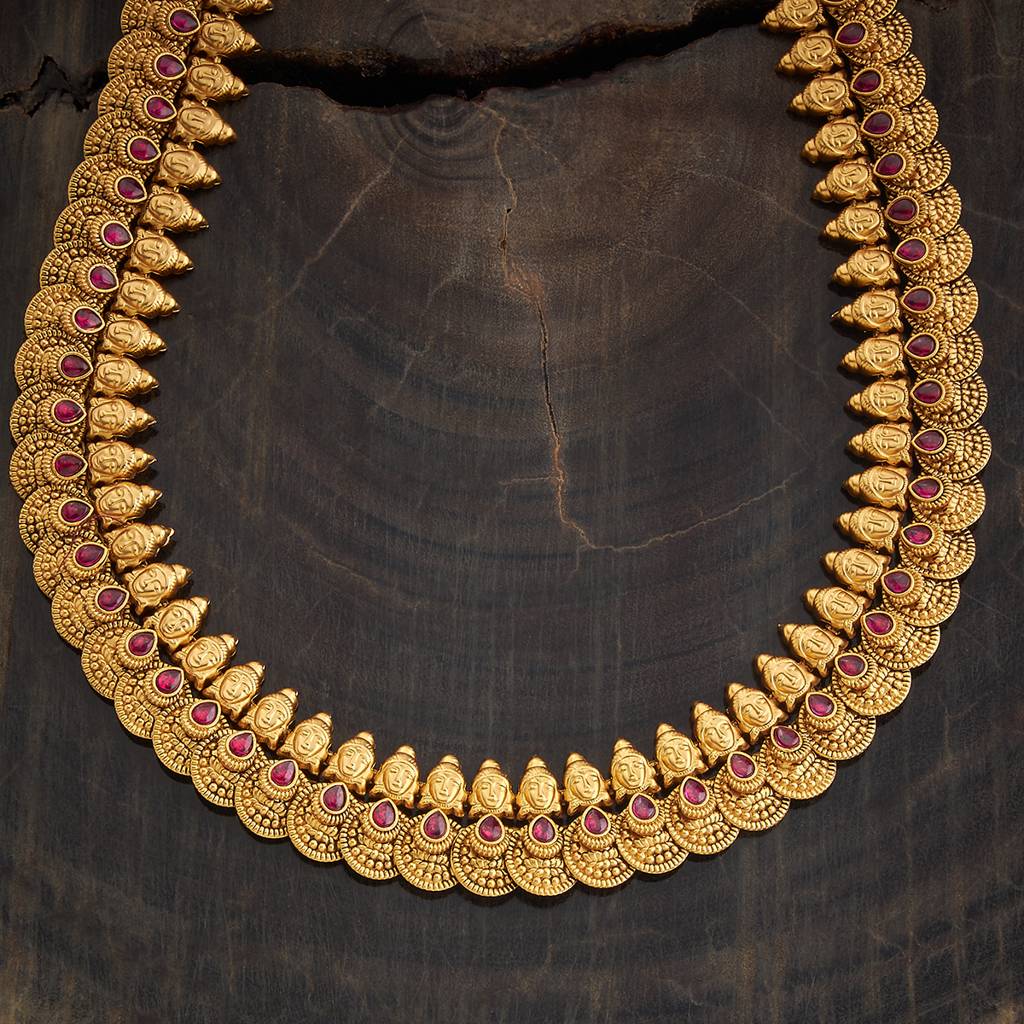 Kushal'S Fashion Jewellery Ruby Gold-Plated Ethnic Antique Necklace - 435231 : 435231