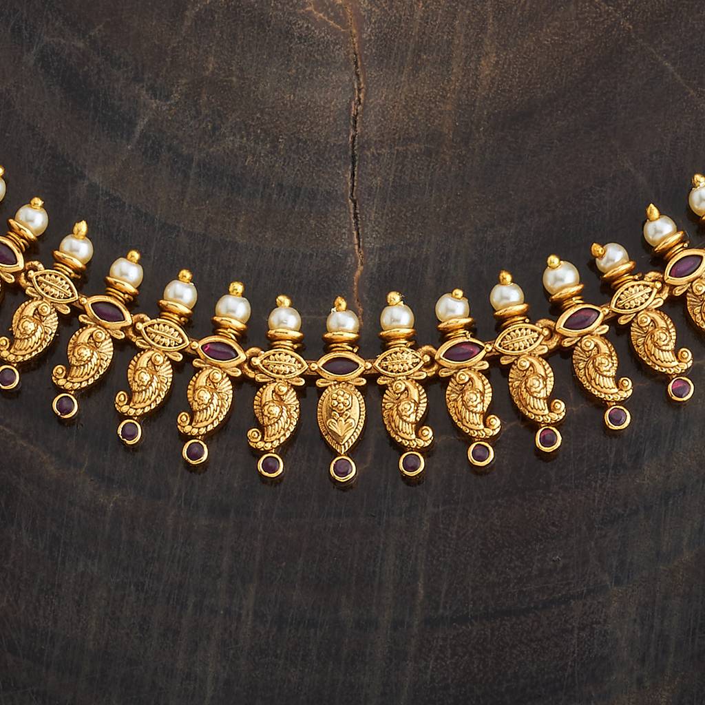 Kushal'S Fashion Jewellery Ruby Gold-Plated Ethnic Antique Jewellery Set - 435554 : 435554