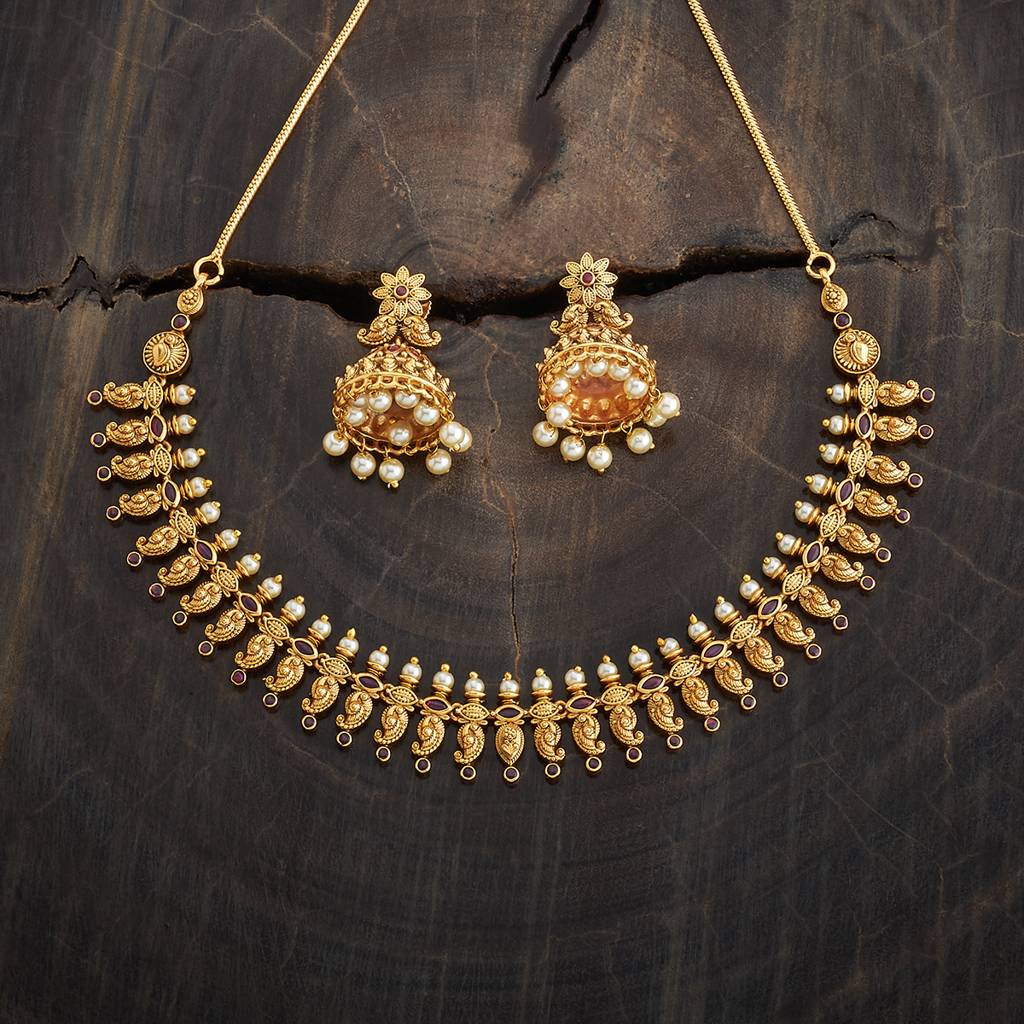 Kushal'S Fashion Jewellery Ruby Gold-Plated Ethnic Antique Jewellery Set - 435554 : 435554