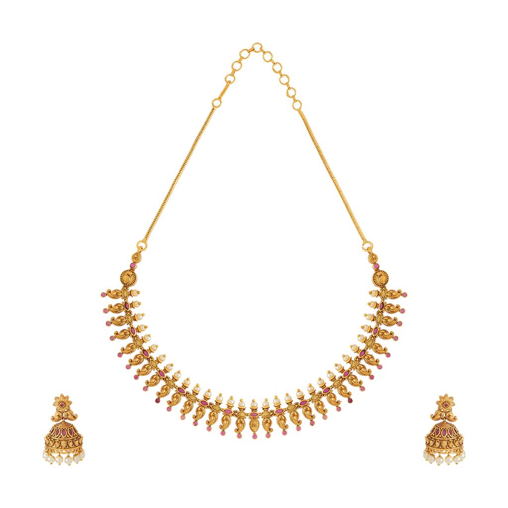 Kushal'S Fashion Jewellery Ruby Gold-Plated Ethnic Antique Jewellery Set - 435554 : 435554