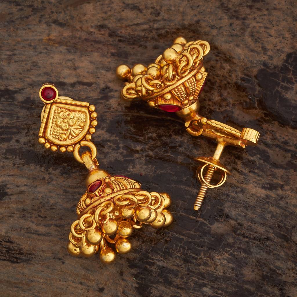 Kushal'S Fashion Jewellery Gold-Plated Ethnic 92.5 Pure Silver Temple Jhumkas - 182672 : 436194