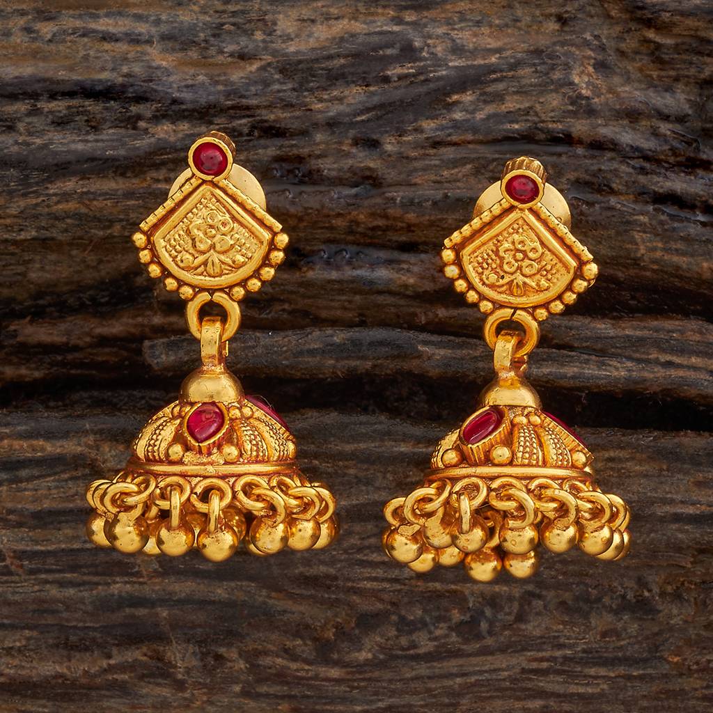 Kushal'S Fashion Jewellery Gold-Plated Ethnic 92.5 Pure Silver Temple Jhumkas - 182672 : 436194