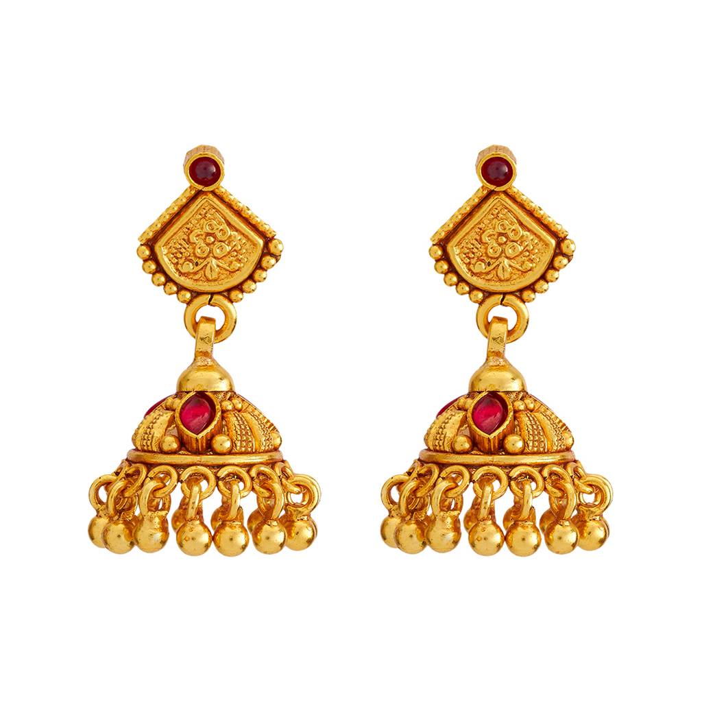 Kushal'S Fashion Jewellery Gold-Plated Ethnic 92.5 Pure Silver Temple Jhumkas - 182672 : 436194