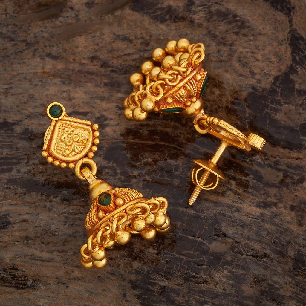 Kushal'S Fashion Jewellery Gold-Plated Ethnic 92.5 Pure Silver Temple Jhumkas - 182672 : 436195