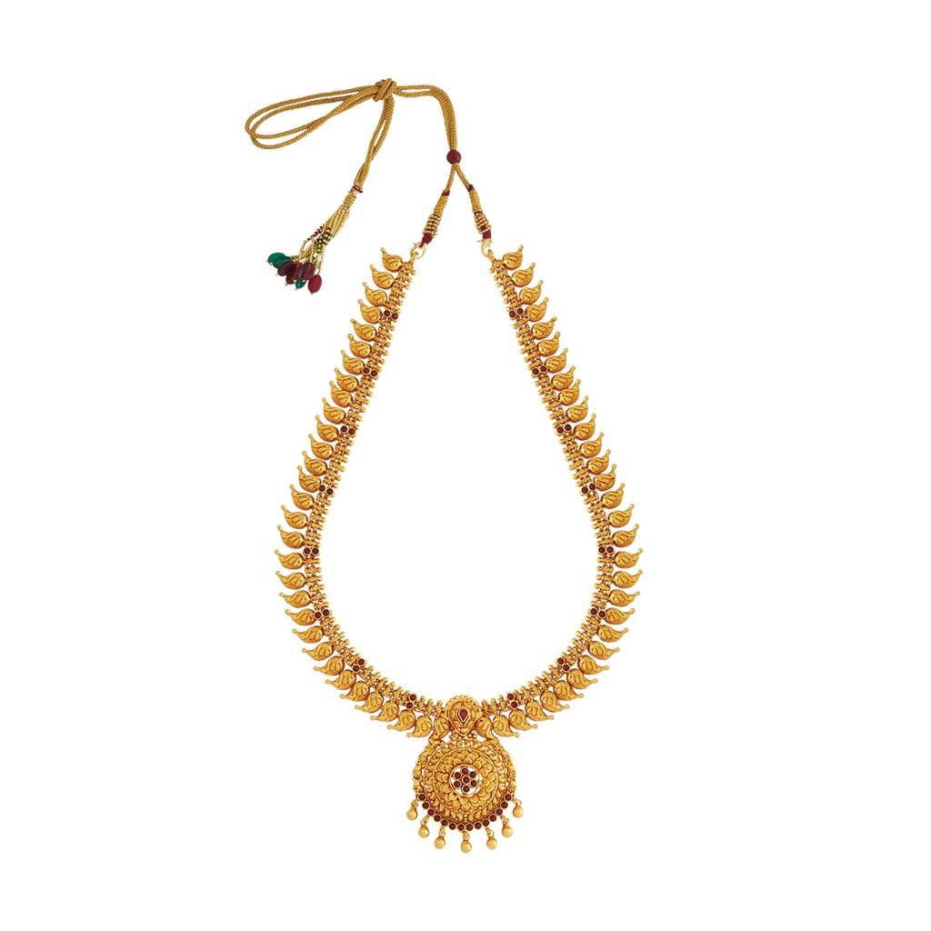 Kushal'S Fashion Jewellery Ruby Gold-Plated Ethnic 92.5 Pure Silver Temple Necklace - 436193 : 436193