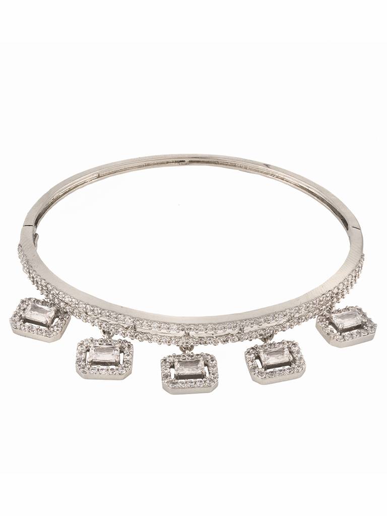 Silver Plated Ad Studded Minimal Charms Kada Bracelet : SJBR1829