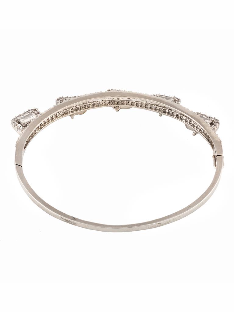 Silver Plated Ad Studded Minimal Charms Kada Bracelet : SJBR1829
