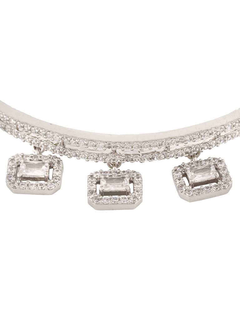 Silver Plated Ad Studded Minimal Charms Kada Bracelet : SJBR1829
