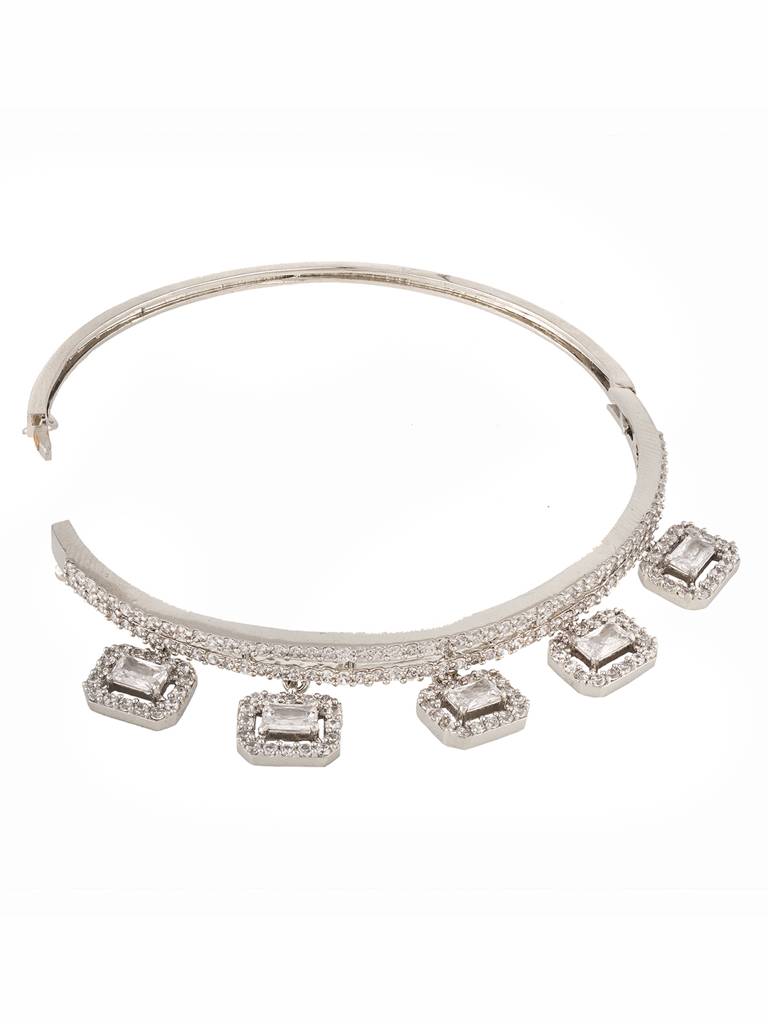 Silver Plated Ad Studded Minimal Charms Kada Bracelet : SJBR1829