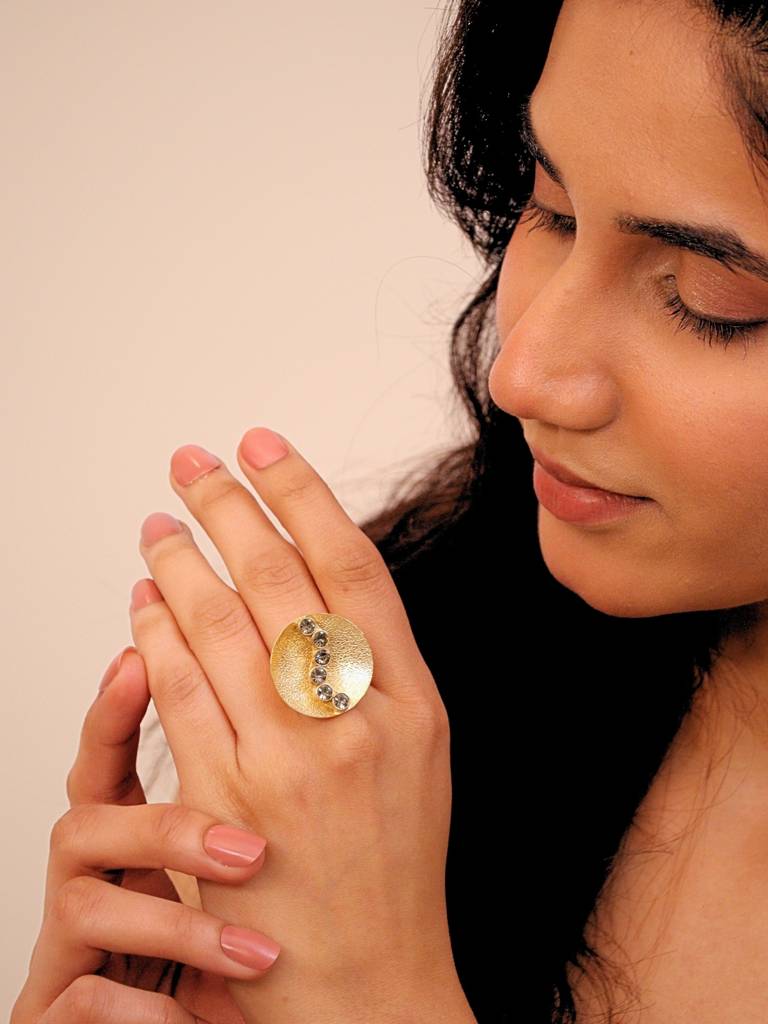 Kamakshi Adjustable Brass Ring For Women 18K Gold Plated Handmade : BJV056