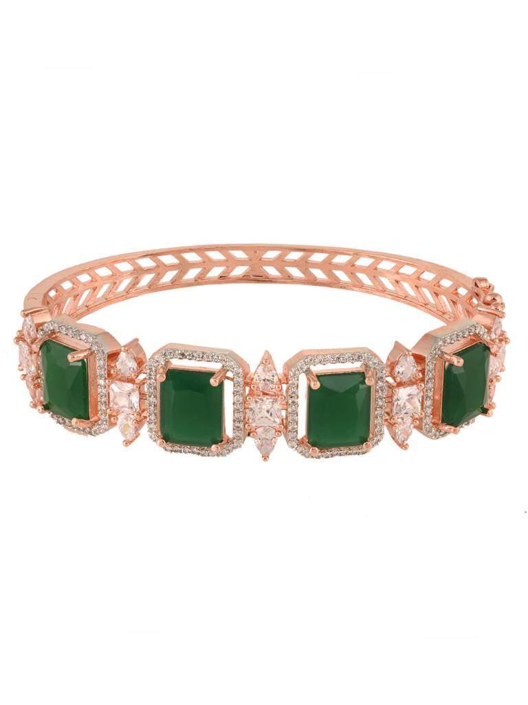 Rose Gold Plated Green Emerald Studded Statement Bracelet : SJBR1830