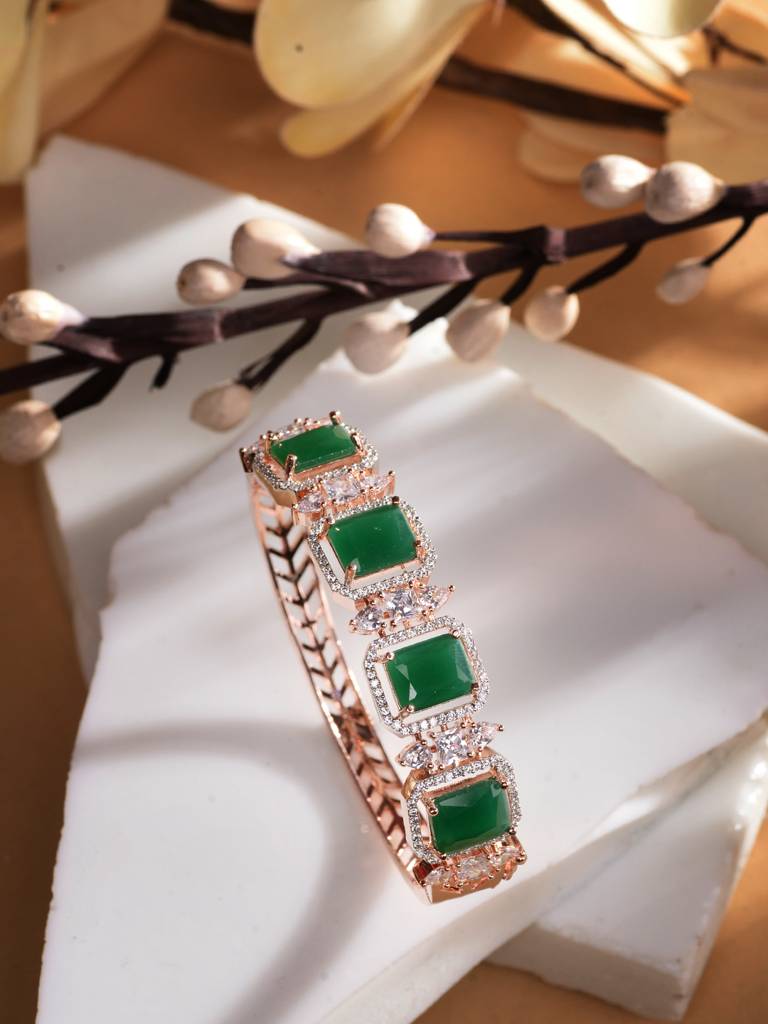 Rose Gold Plated Green Emerald Studded Statement Bracelet : SJBR1830