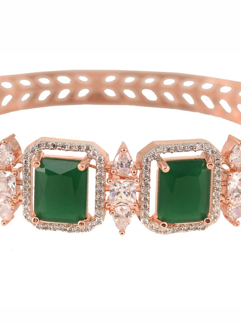 Rose Gold Plated Green Emerald Studded Statement Bracelet : SJBR1830