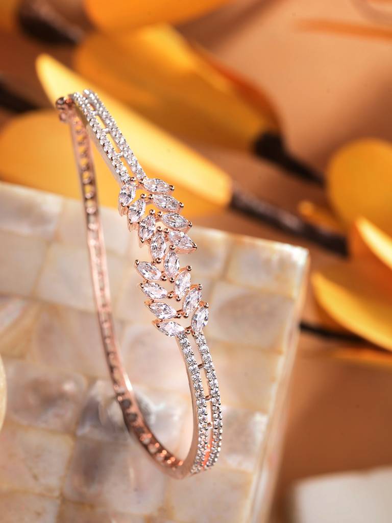 Rose Gold Plated Marquis Ad Studded Kada Bracelet : SJBR1831