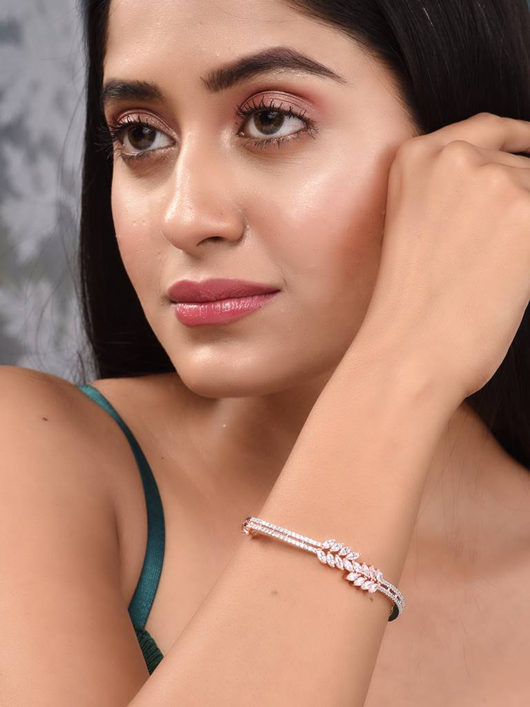 Rose Gold Plated Marquis Ad Studded Kada Bracelet : SJBR1831