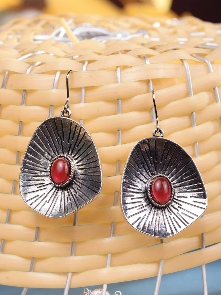 Silver Oxidised Leaf Shaped Drop Earrings : SJER1834