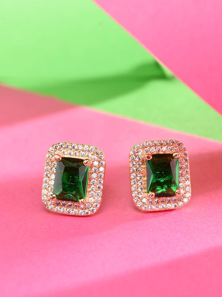 Gold Plated Green Ad Studded Studs Earring : SJER1839