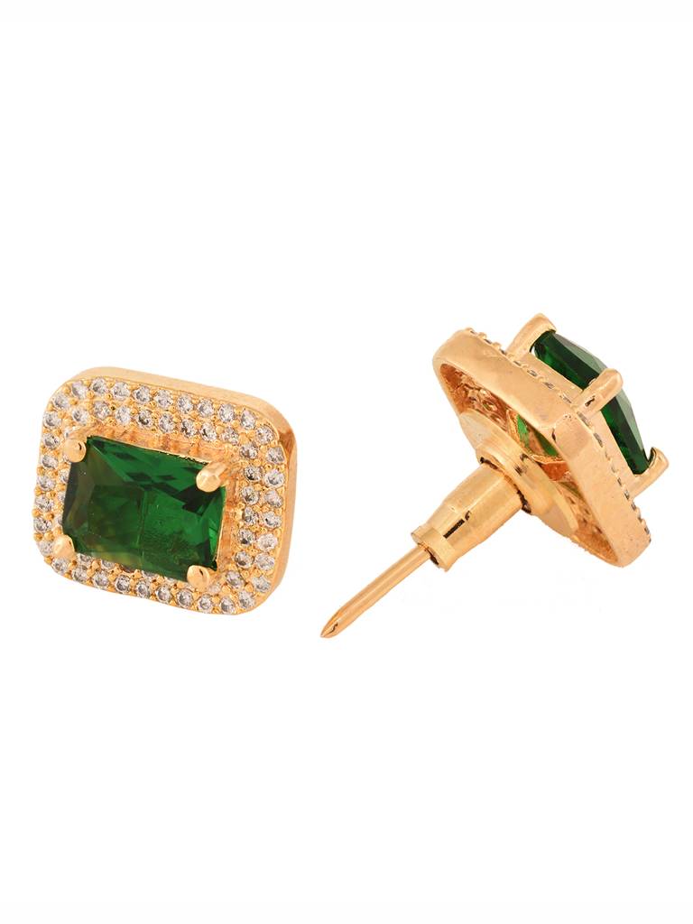 Gold Plated Green Ad Studded Studs Earring : SJER1839