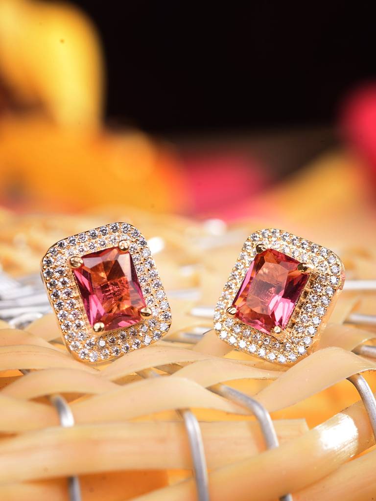 Gold Plated Red Ad Studded Studs Earring : SJER1840