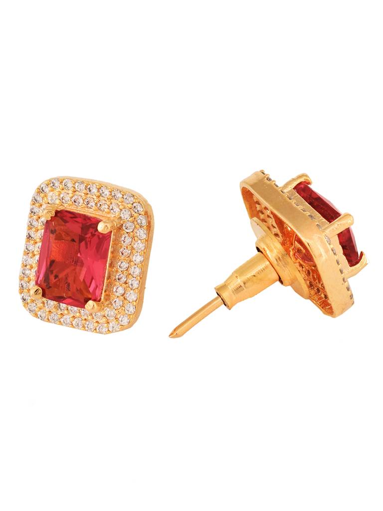 Gold Plated Red Ad Studded Studs Earring : SJER1840