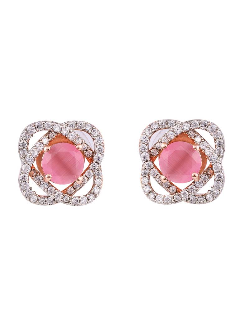 Rose Gold Plated Pink Ad Studded Studs Earrings : SJER1841