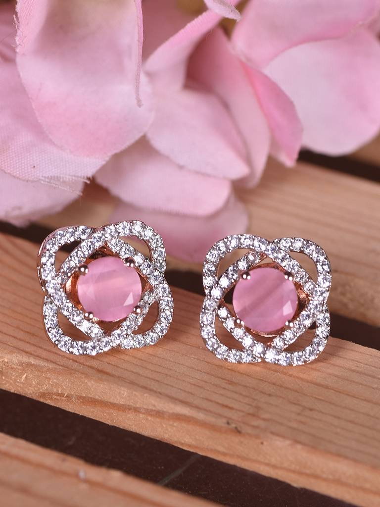 Rose Gold Plated Pink Ad Studded Studs Earrings : SJER1841